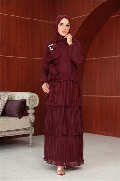 Zerrin Kat Detay Abiye - Bordo