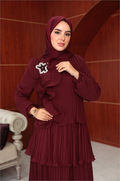 Zerrin Kat Detay Abiye - Bordo