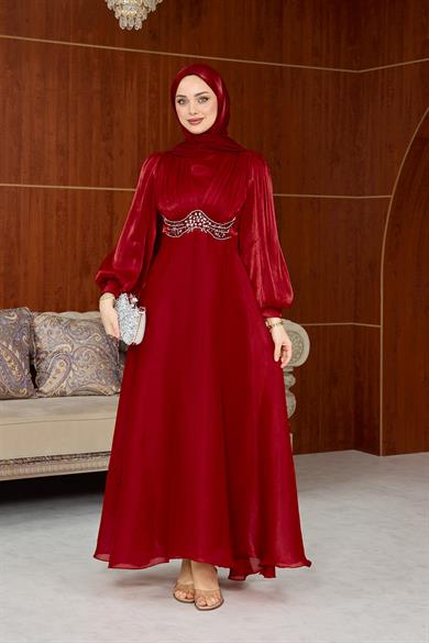 Zübeyde Bel Detay Abiye - Bordo