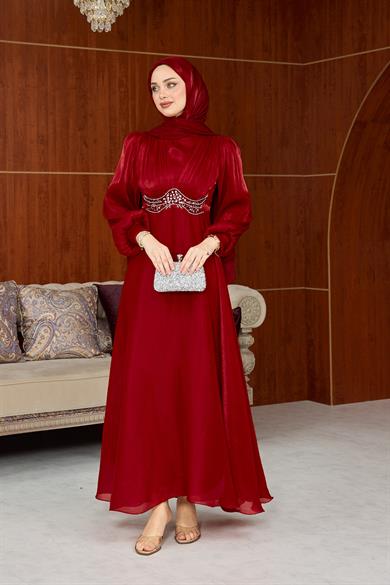 Zübeyde Bel Detay Abiye - Bordo