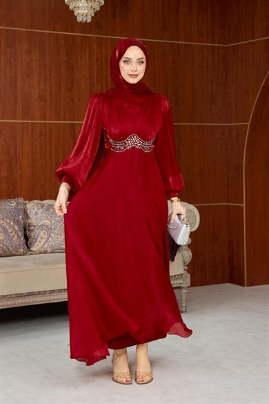 Zübeyde Bel Detay Abiye - Bordo