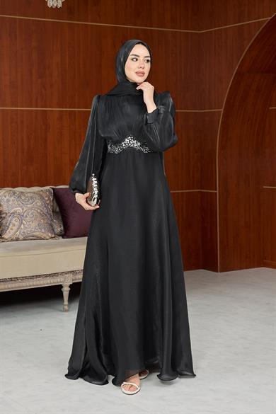 Zübeyde Bel Detay Abiye - Siyah