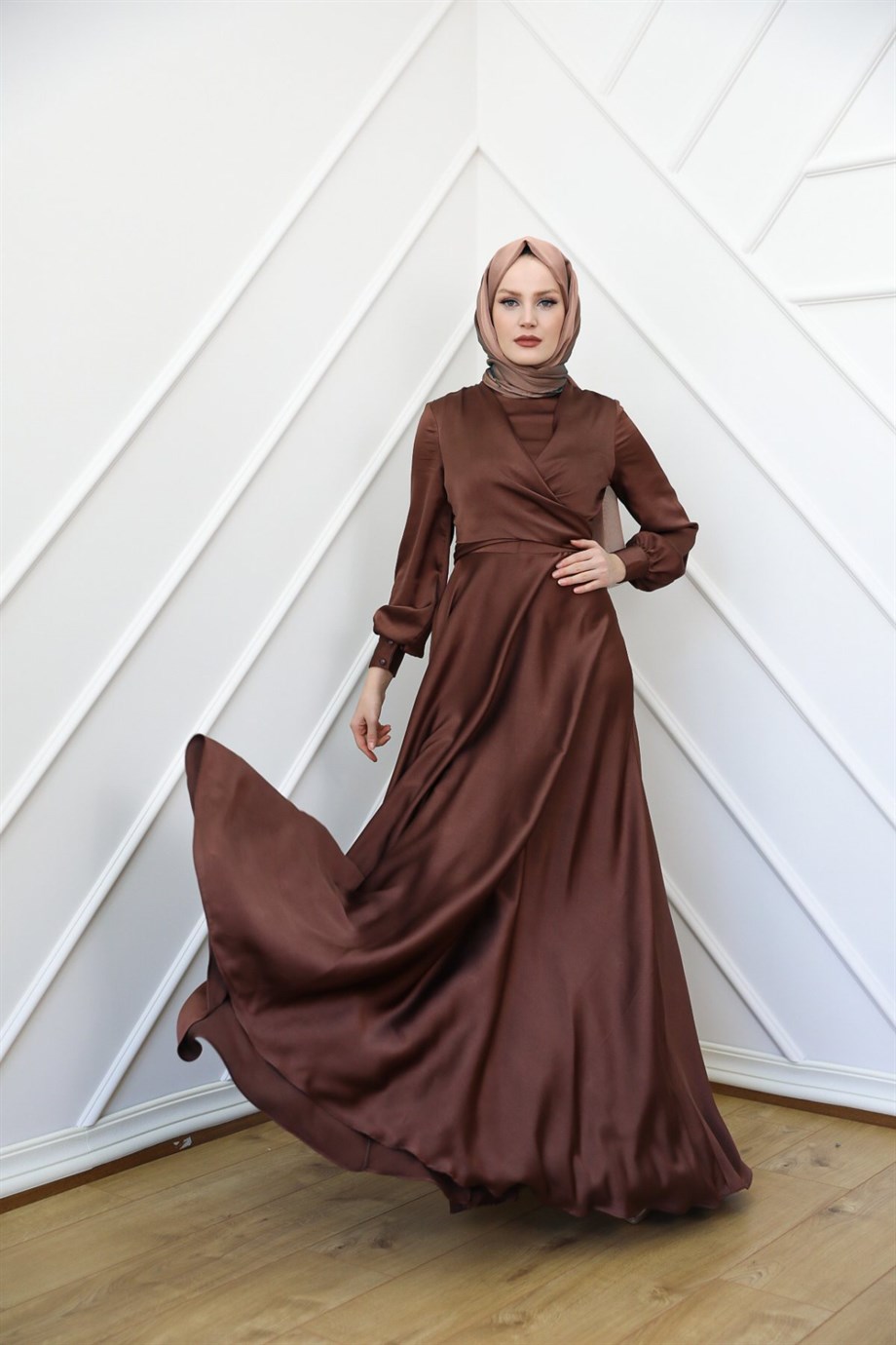 Bensu Kobe Fabric Evening Dress - Brown | Hülya Keser