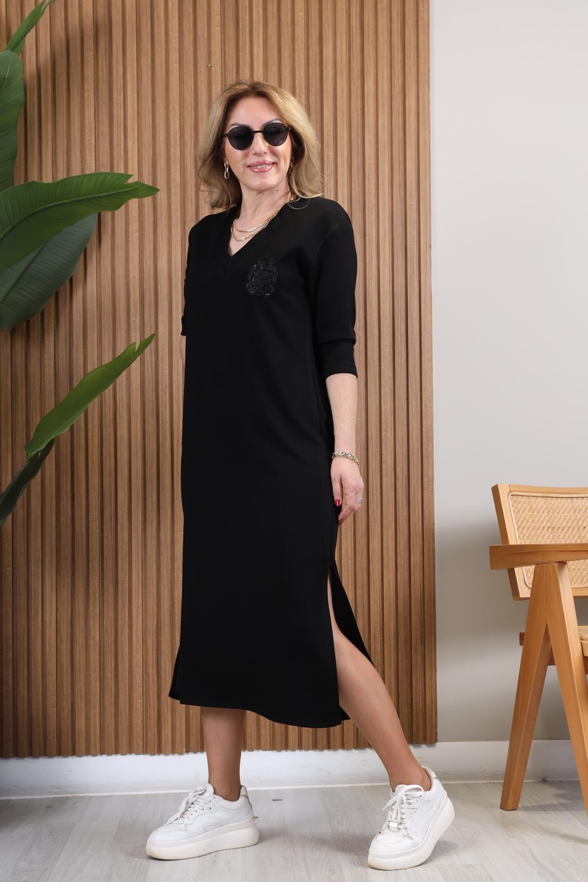 Arma Detay Siyah Elbise