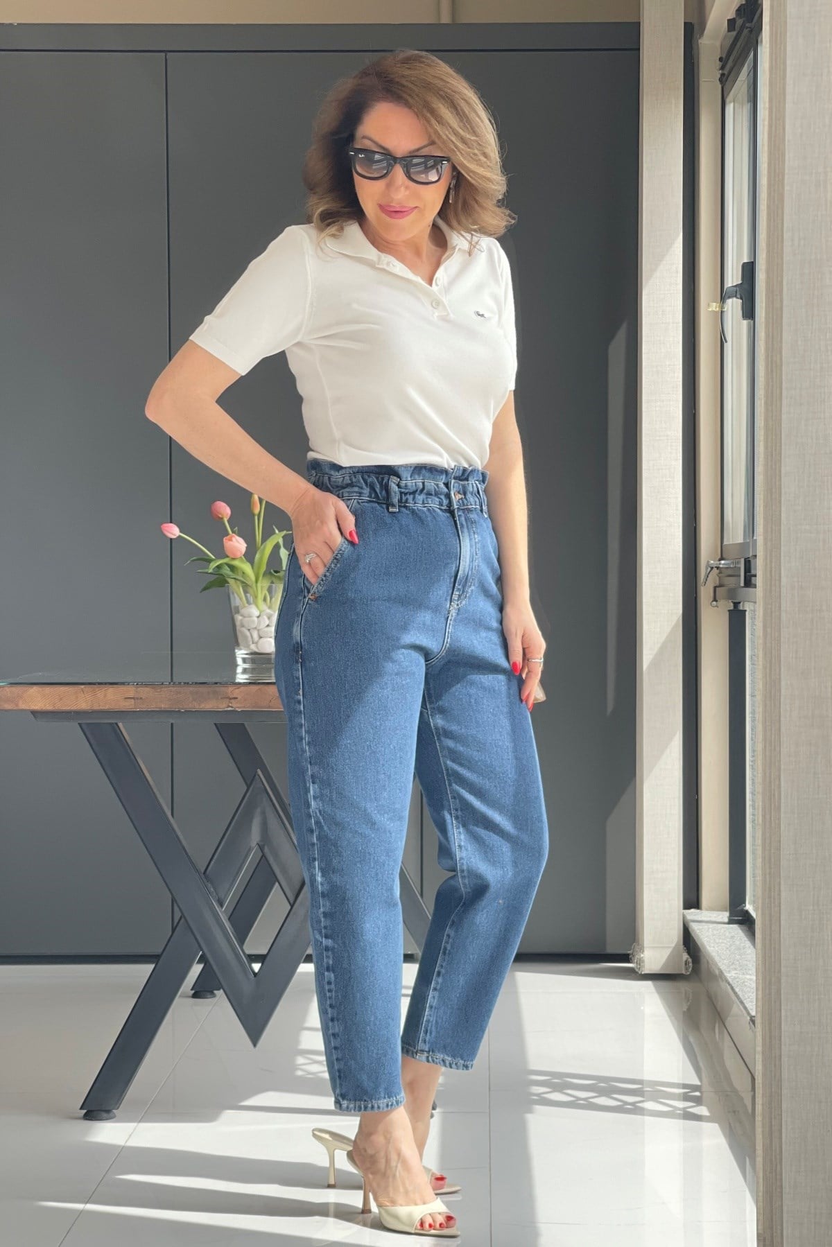 Bel Lastik Detay Koyu Mavi Jean