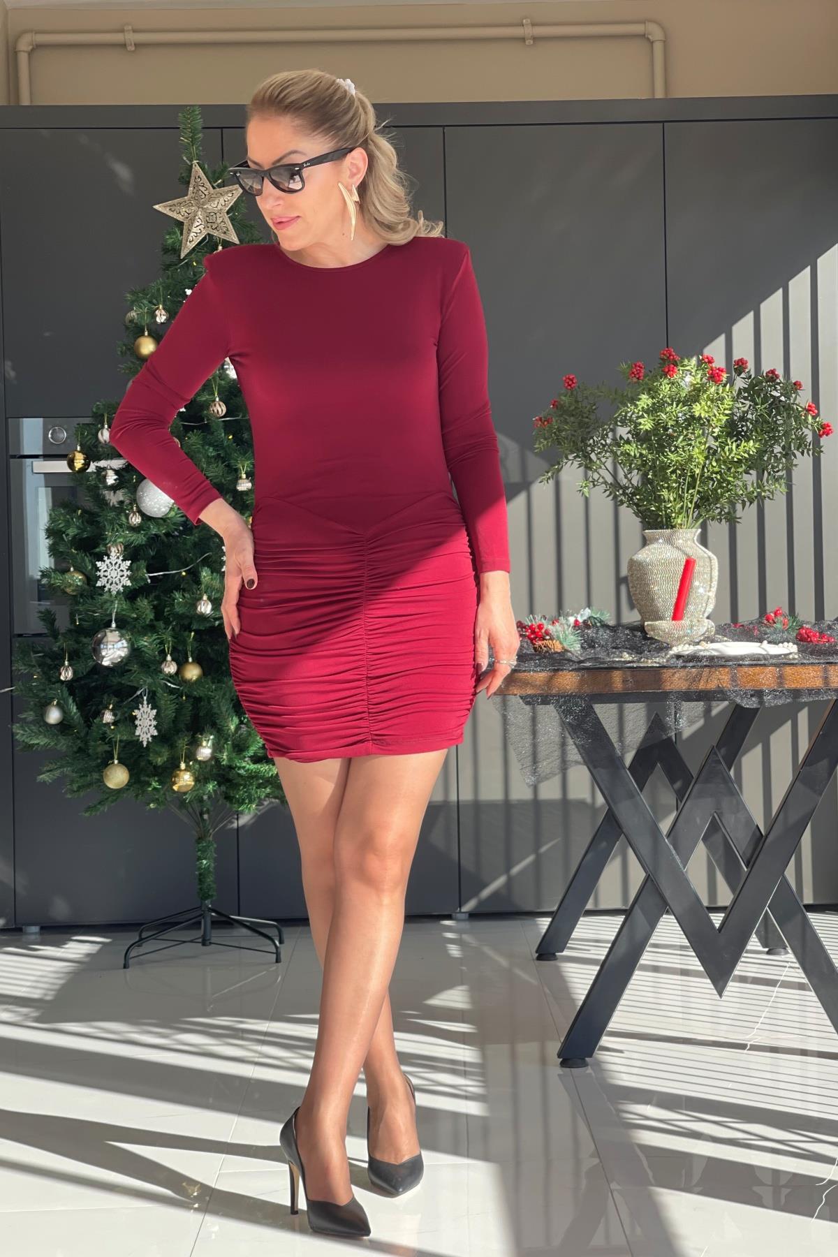 Bordo Drapeli Elbise