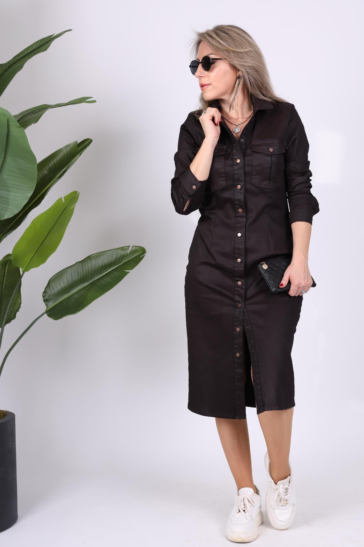 Bordo Kahve Mumlu Elbise