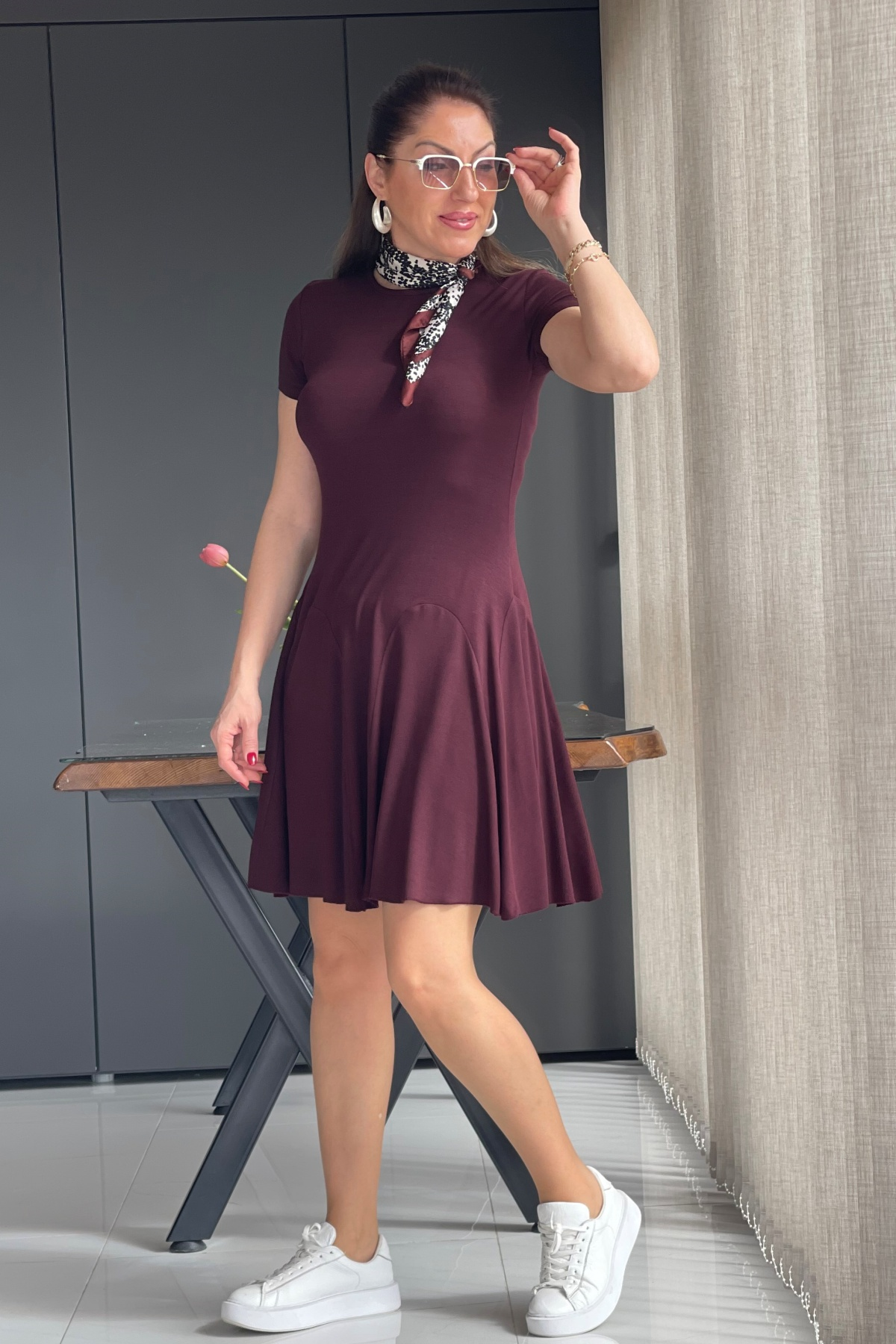 Bordo Mini Triko Elbise