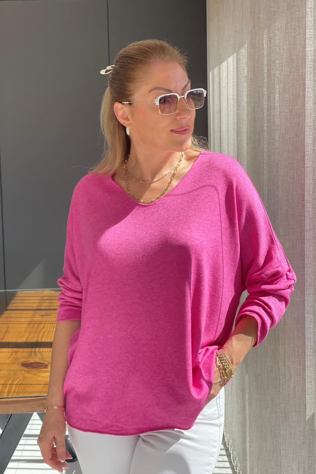 Düz Desen Angora Pembe Kazak