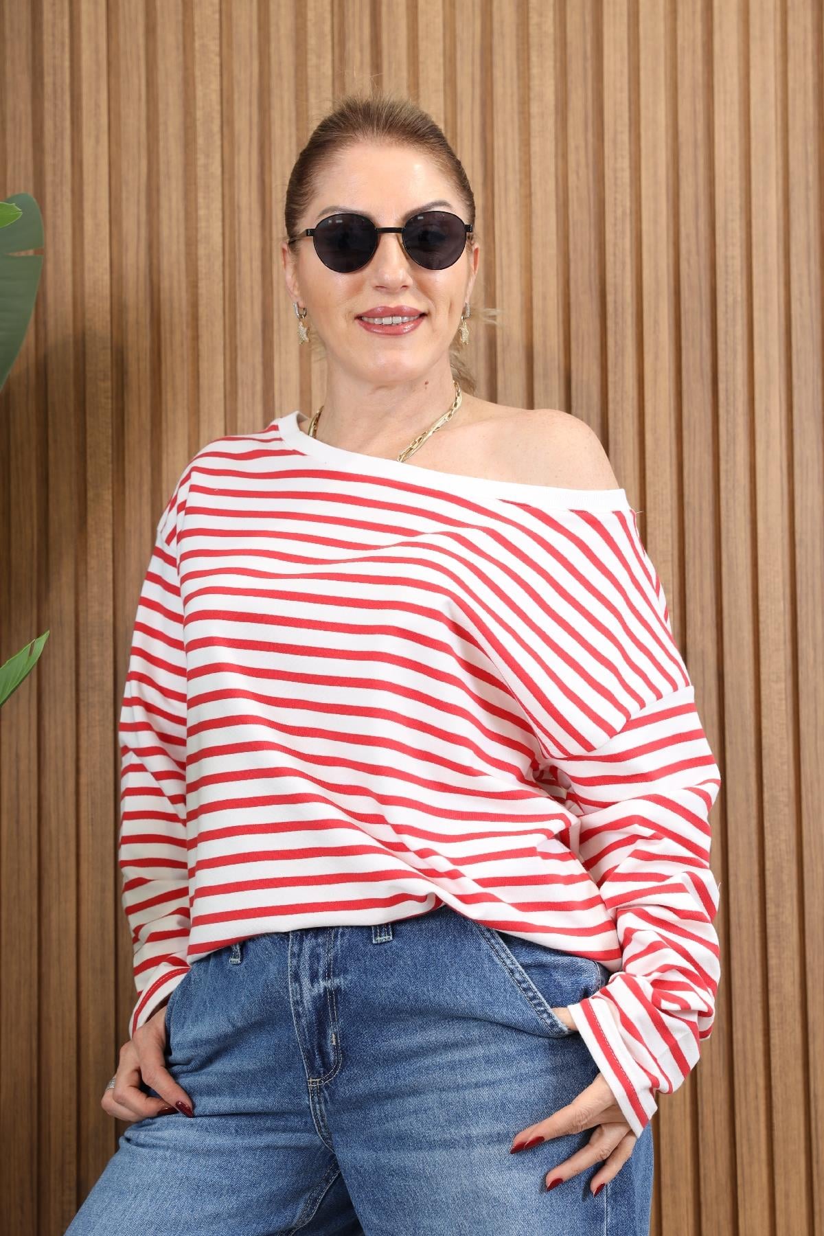 G.A Kırmızı Çizgi Oversize Sweat