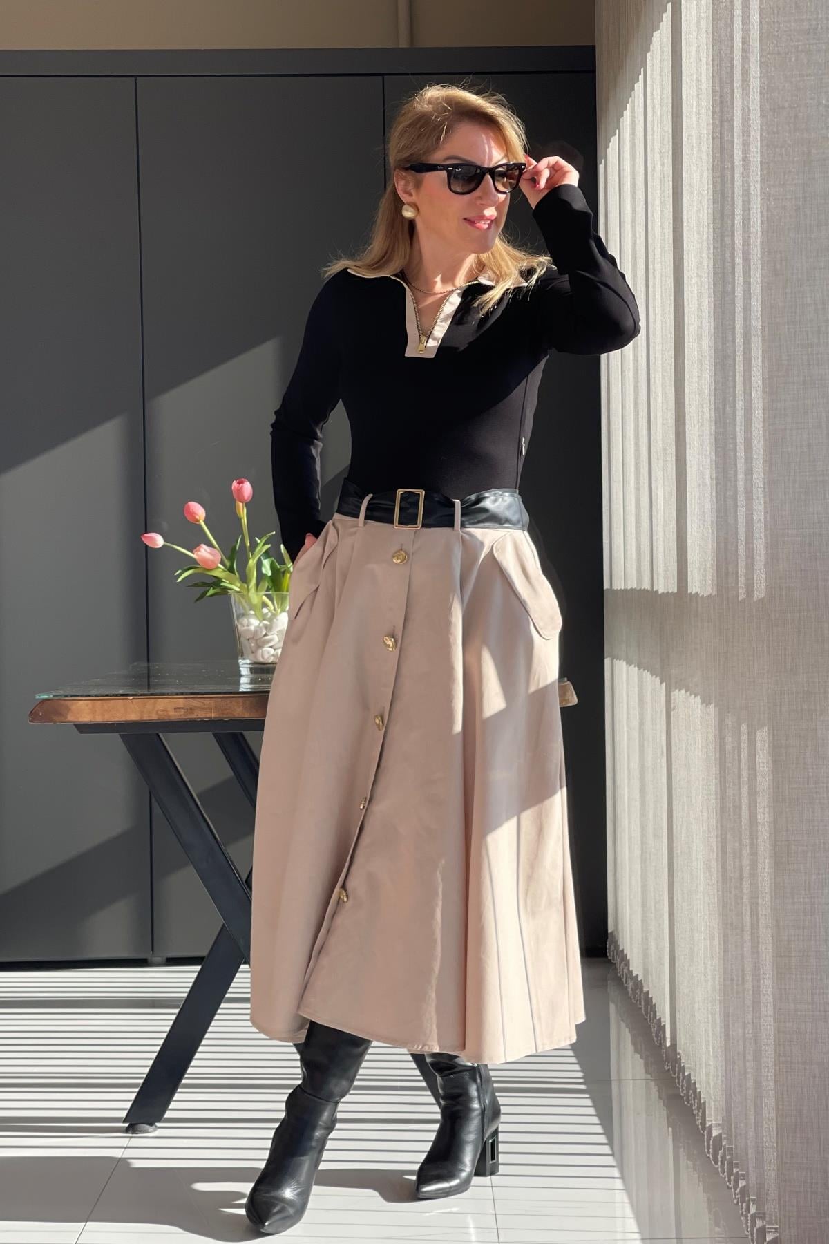 Gabardin Etek Detay Elbise