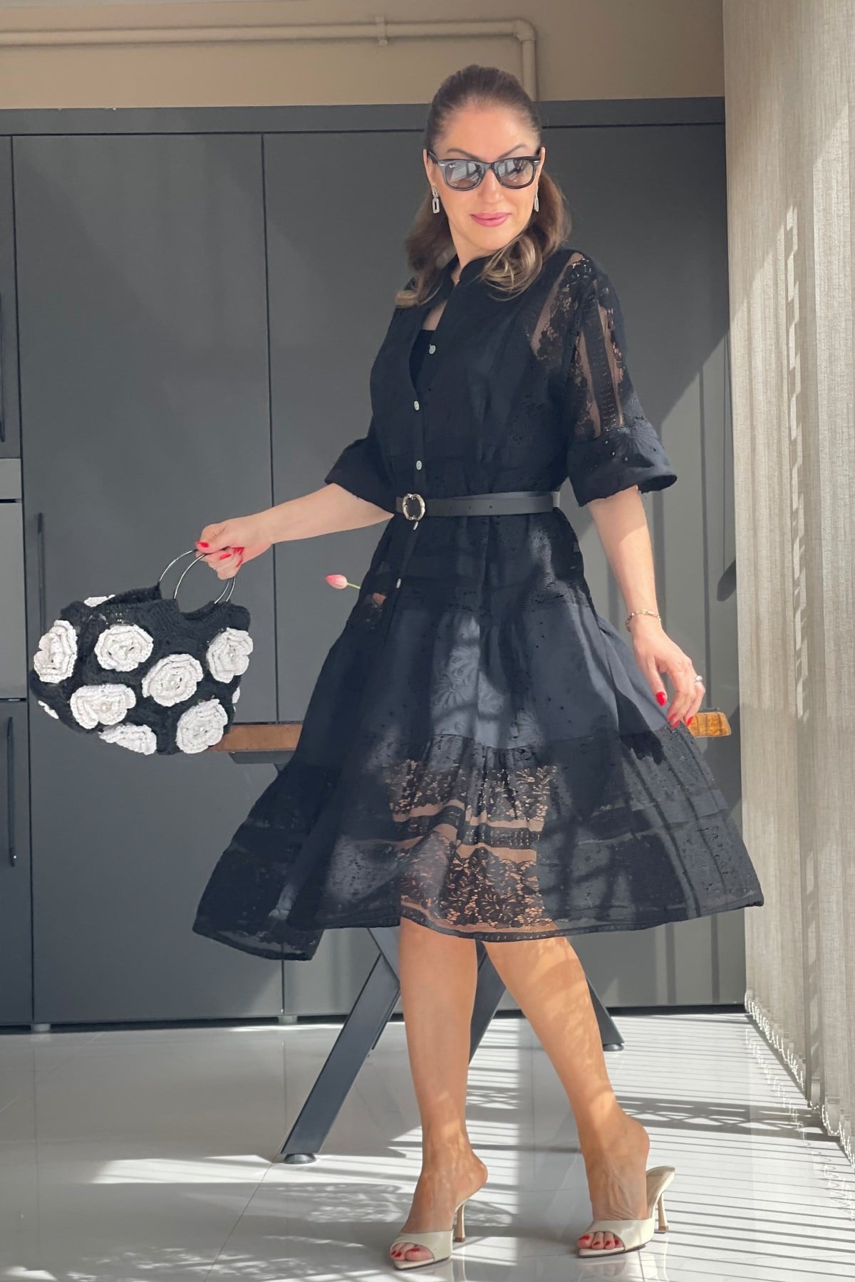 İthal Dantelli Siyah Elbise