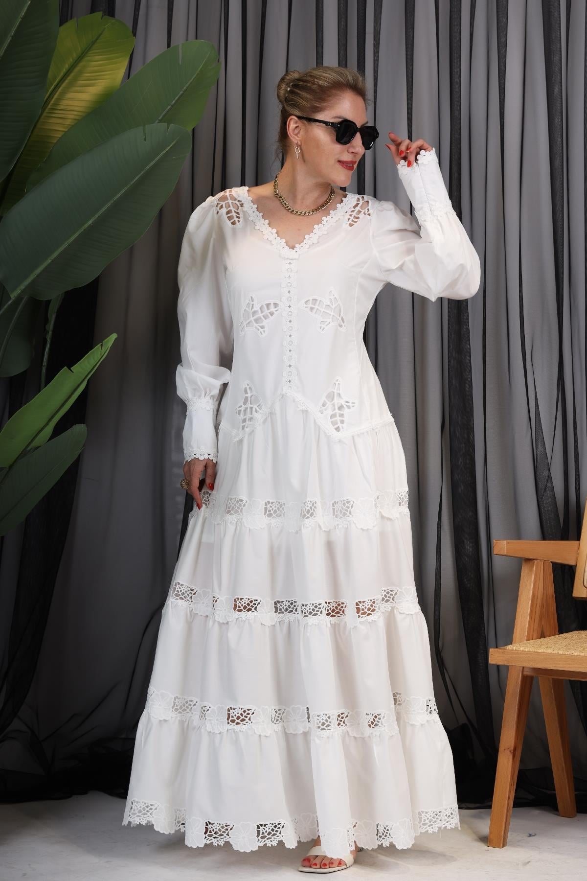 İthal French Style Beyaz Elbise