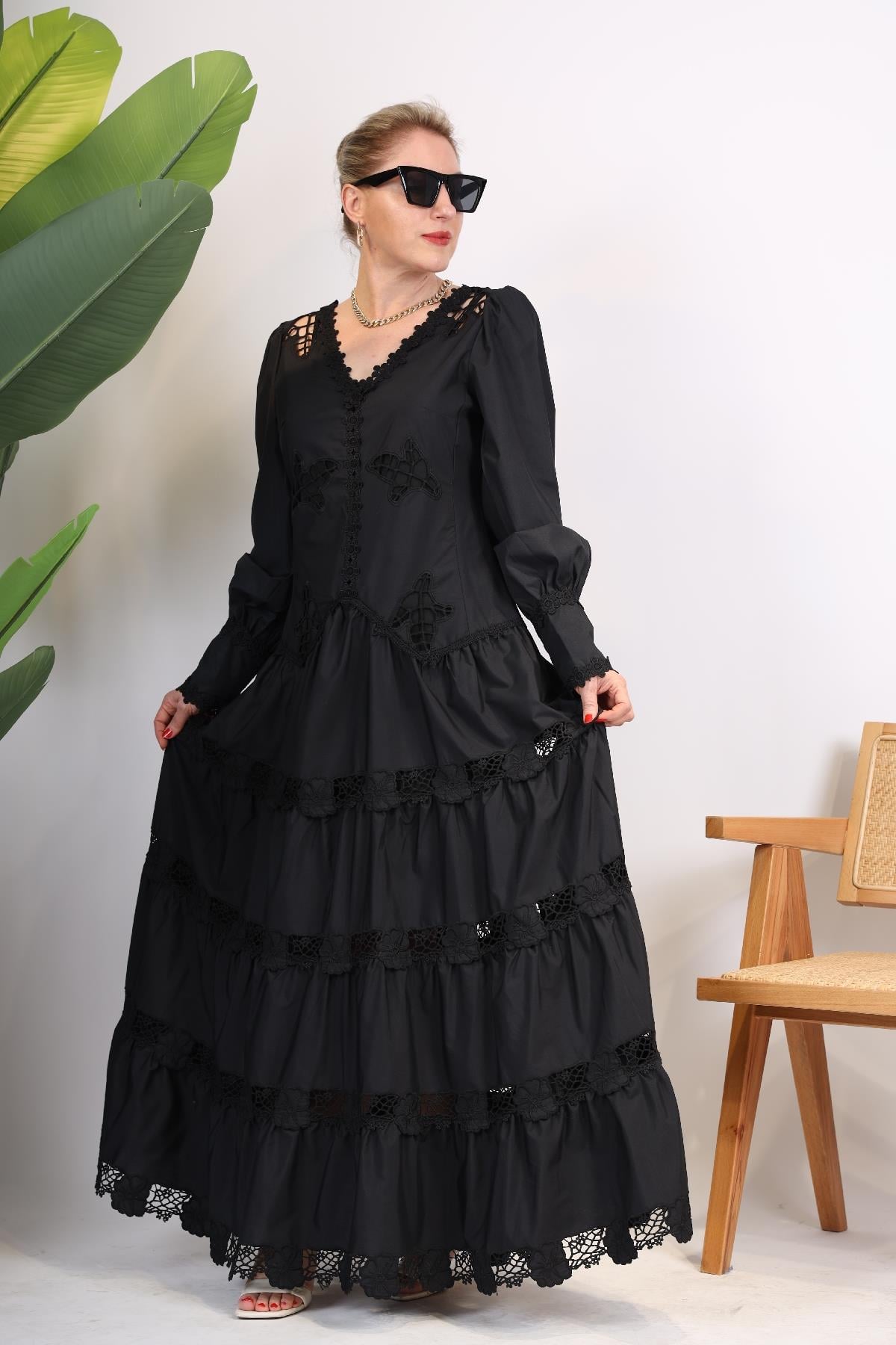 İthal French Style Siyah Elbise