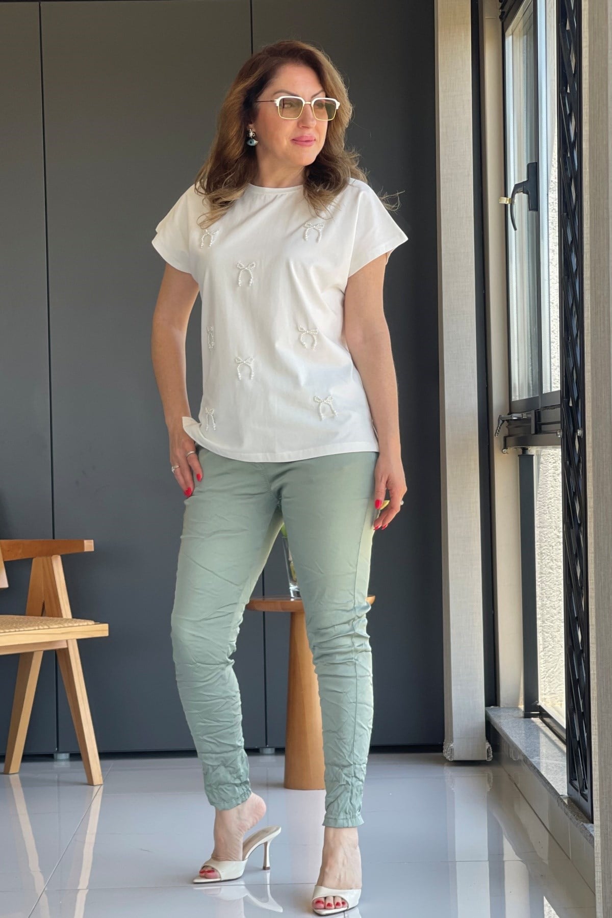 İthal Haki Saten Pantolon