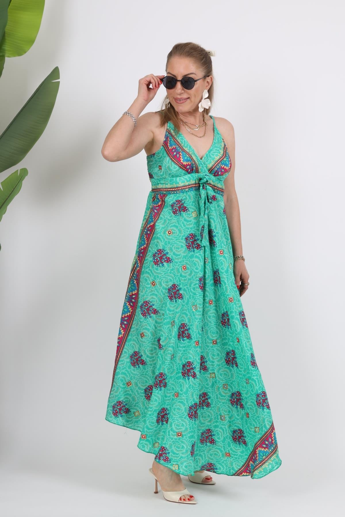 İthal Hint İpek İp Askı Detay Elbise