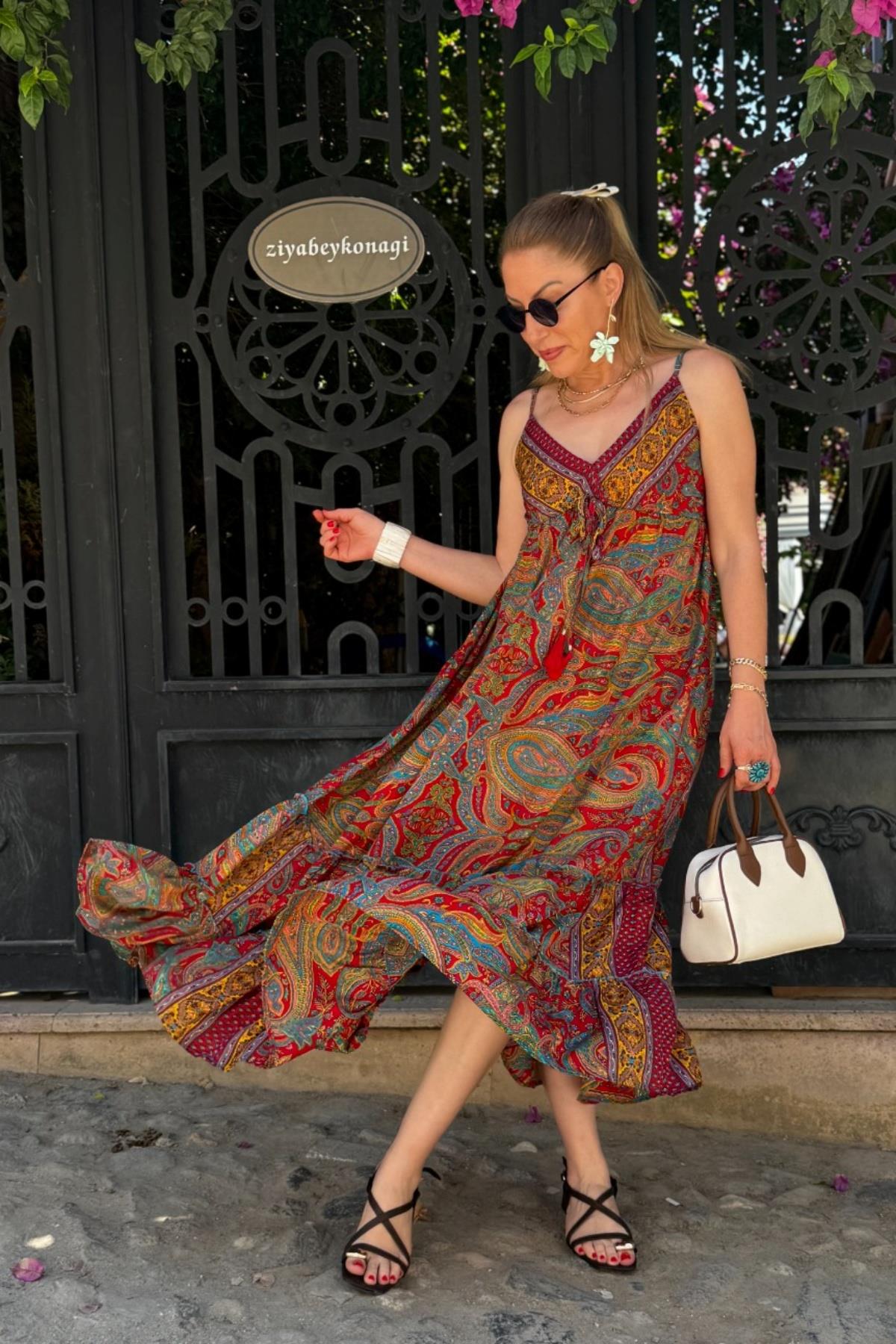 İthal Hint İpek İp Askı Detay Elbise