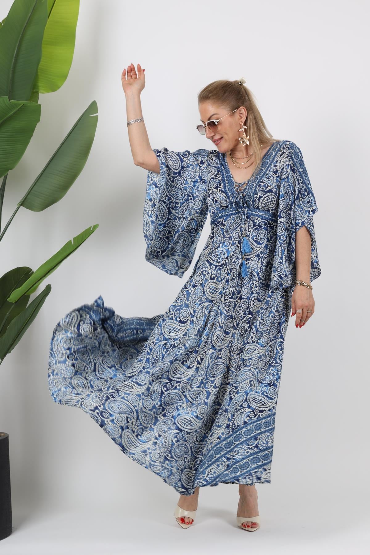 İthal Hint İpek Ön Çapraz Detay Elbise