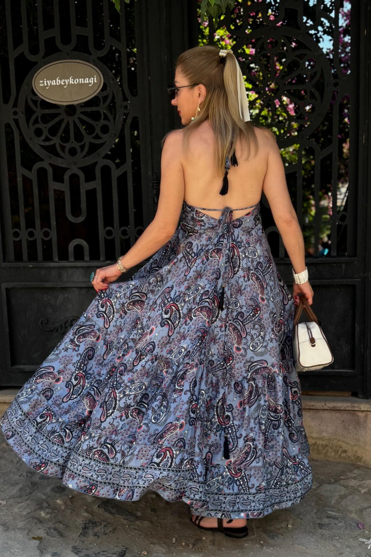 İthal Hint İpek Sırt Detay Elbise