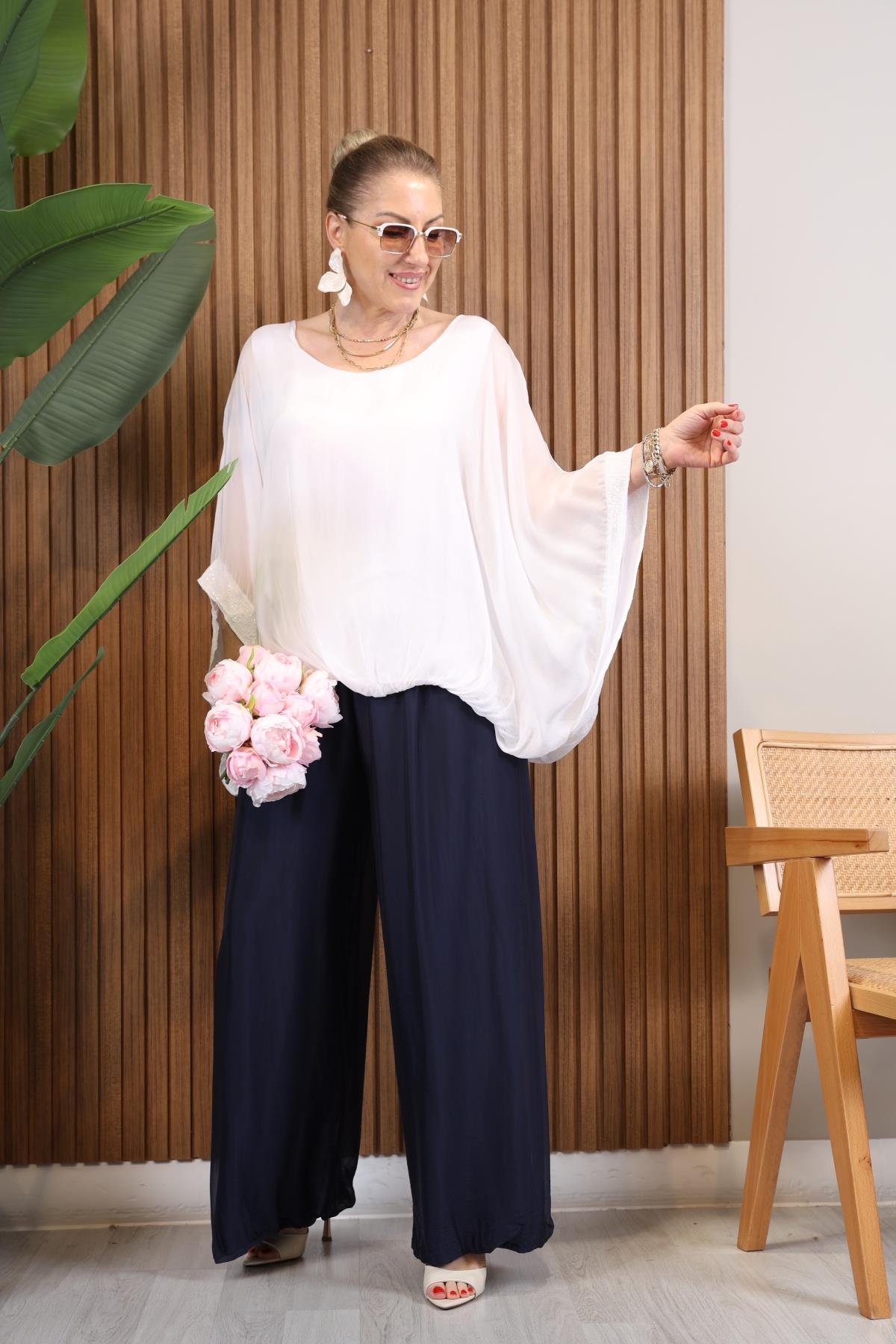 İthal İpek Lacivert Pantolon