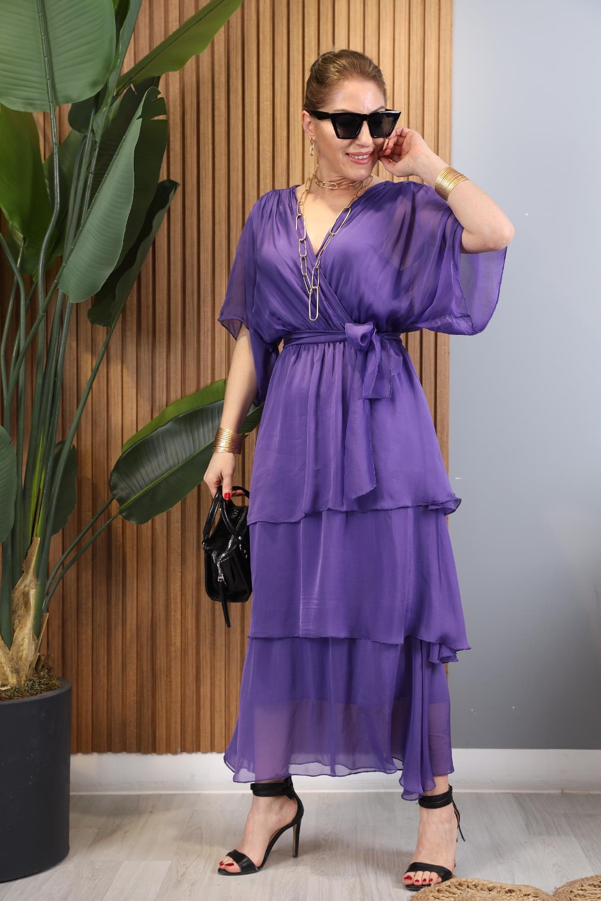 İthal İpek Mor Kat Elbise