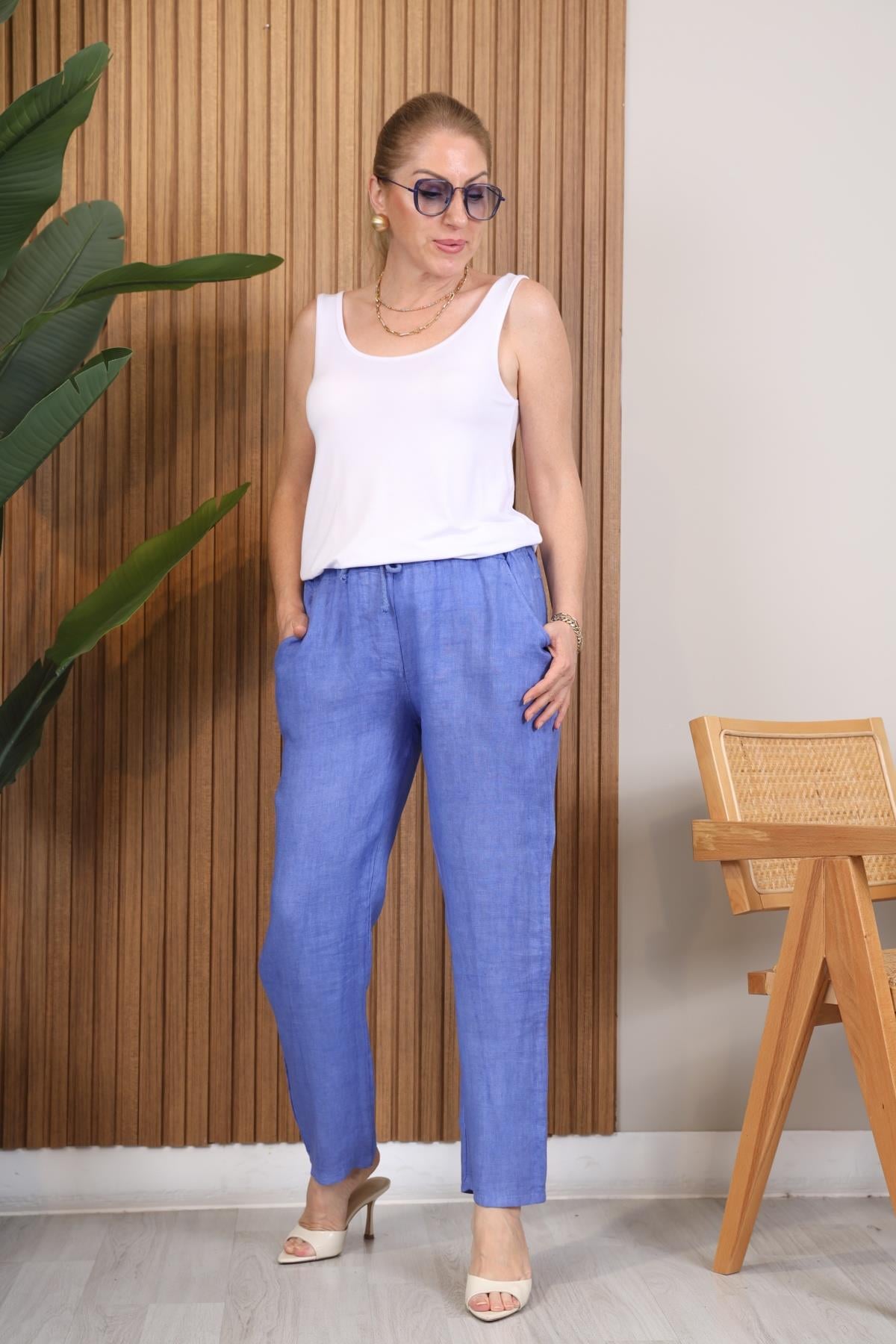 İthal Keten İndigo Pantolon