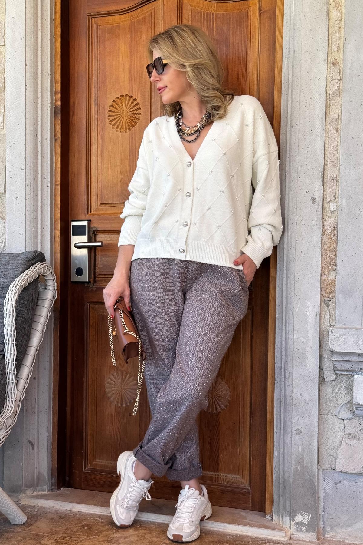 İthal Sim Detay Nubuk Kahve Pantolon