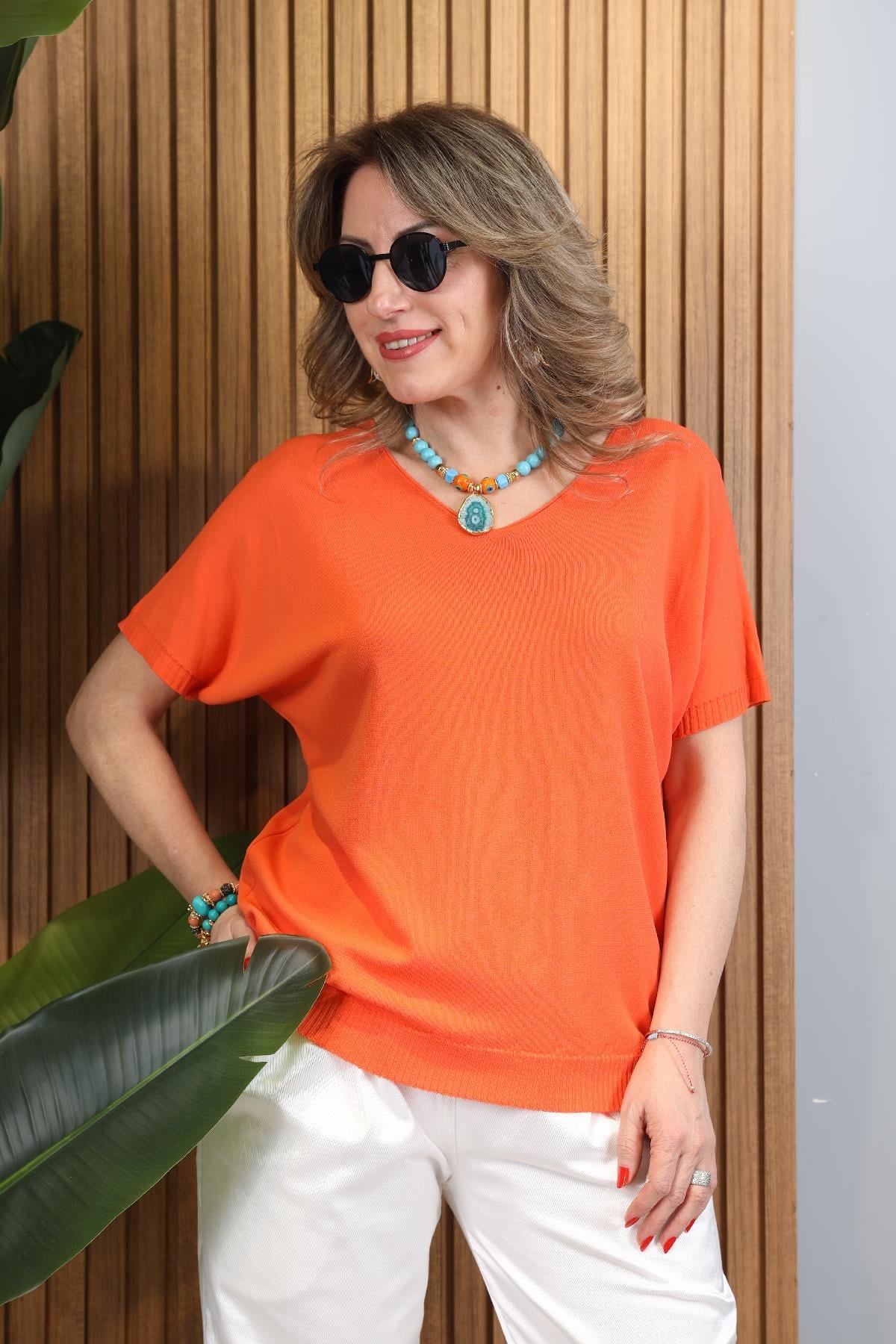 İthal V Yaka Orange Triko