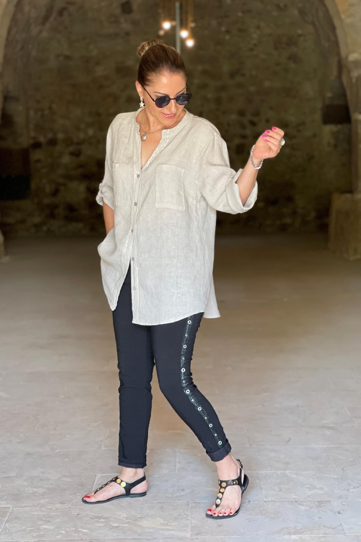 İthal Zımba Detay Siyah Pantolon