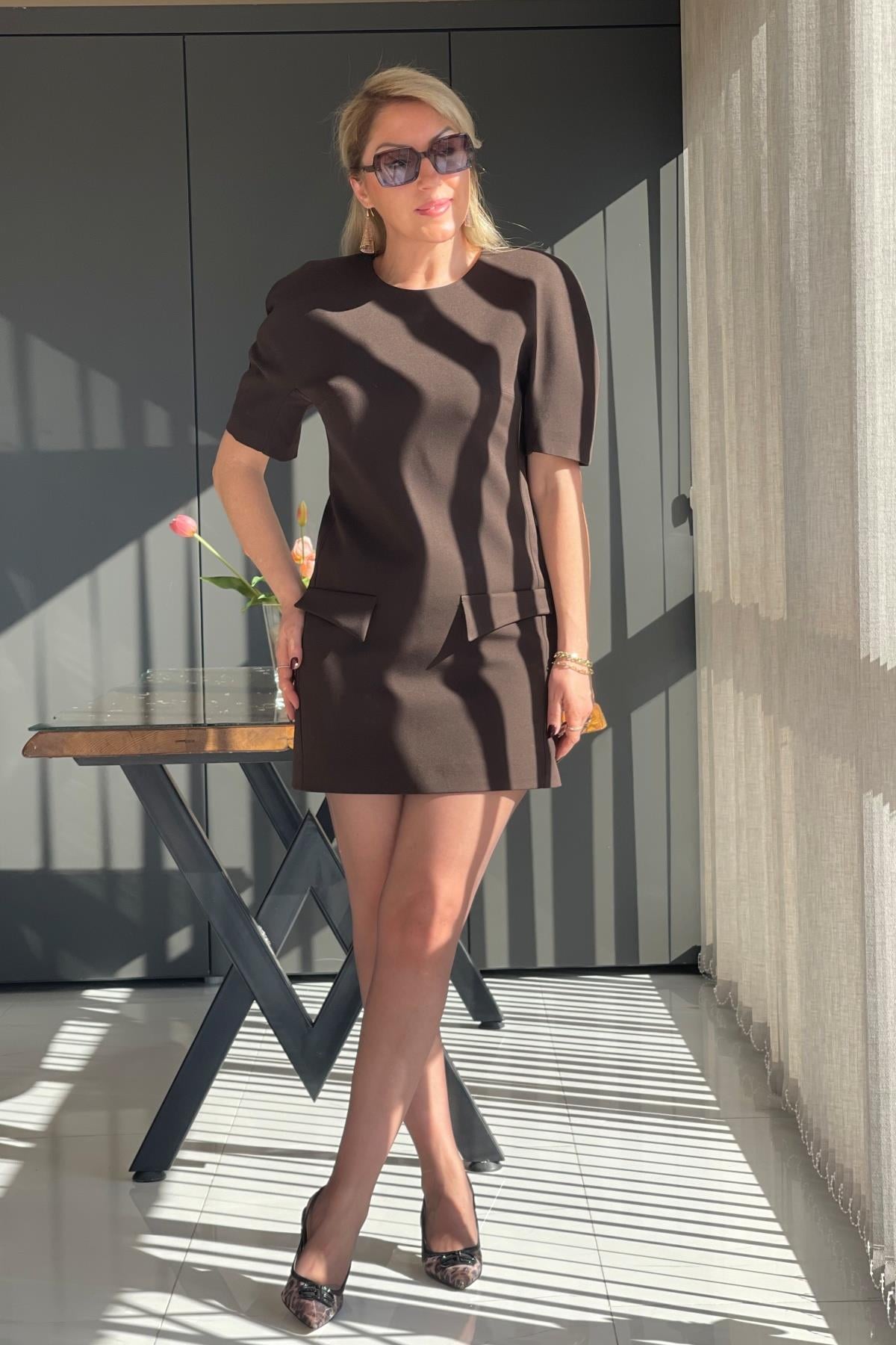 Kahve Mini Elbise Boy Elbise