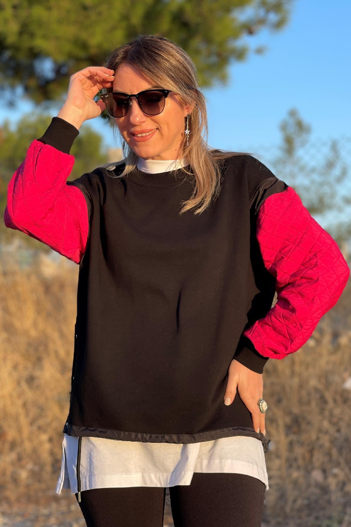 Kolları Pembe Detaylı Sweat