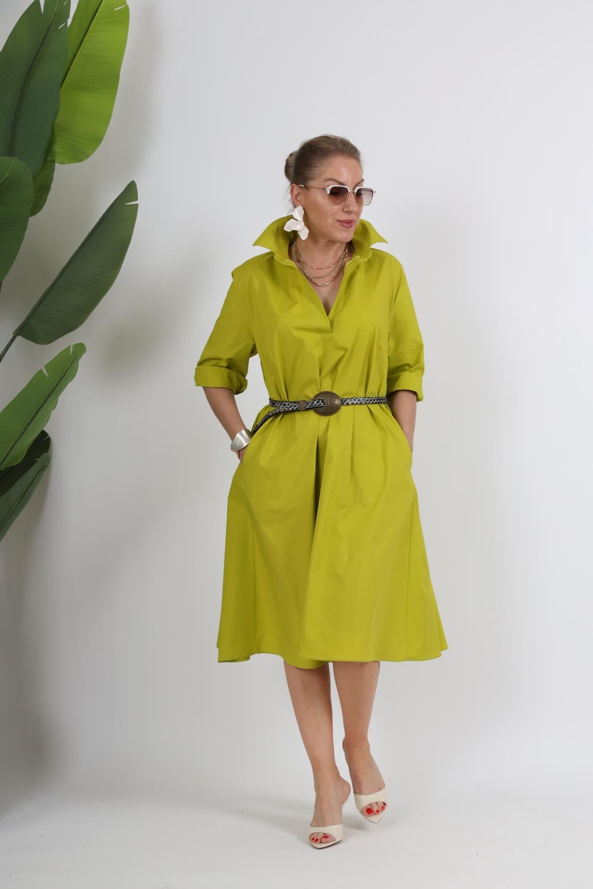 Koton Oversize Yağ Yeşili Elbise