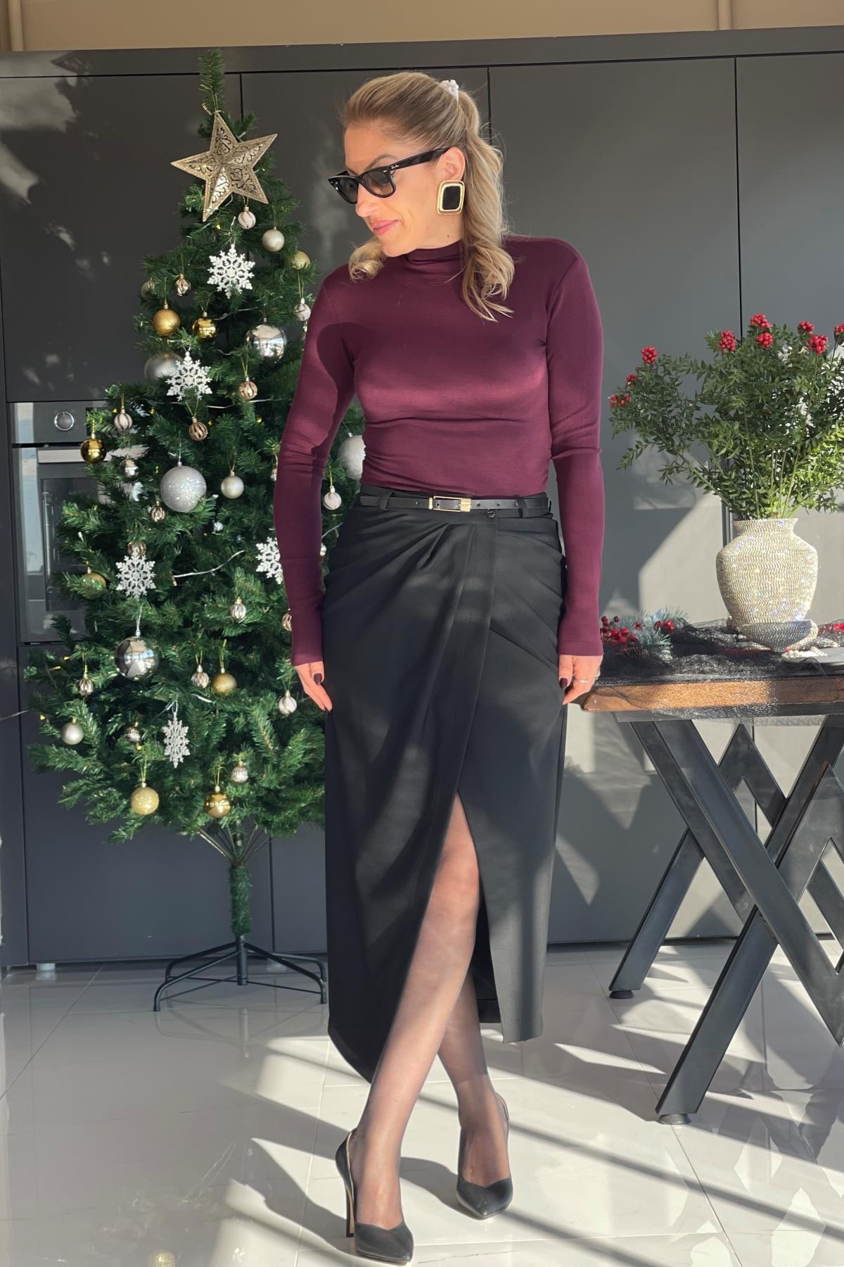 Kruvaze Model Siyah Etek