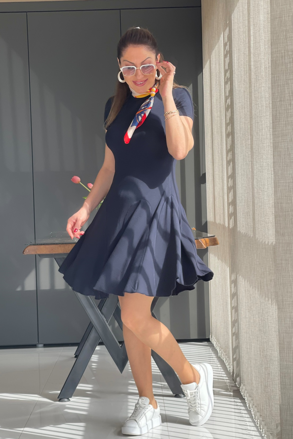 Lacivert Mini Triko Elbise