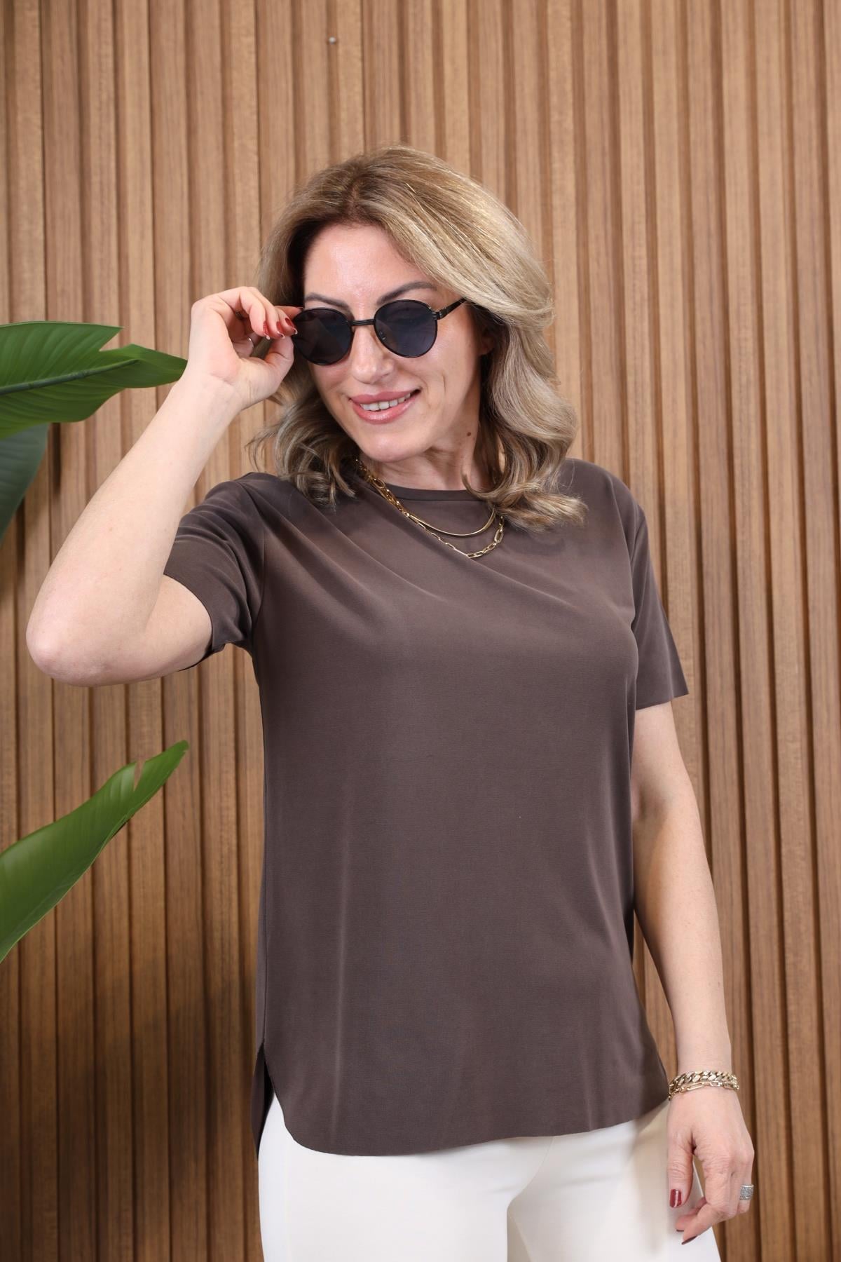 Orj Marka Basic Kahve T-shirt