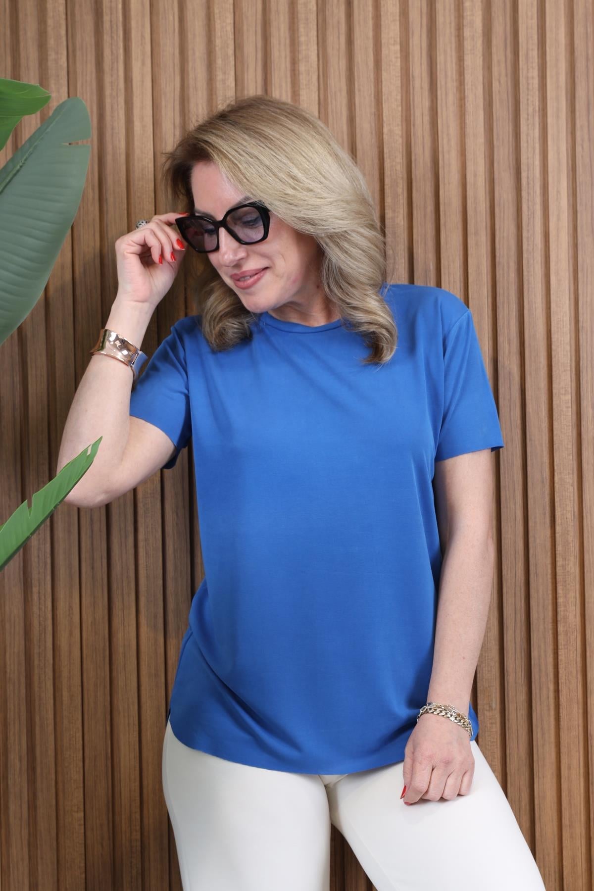 Orj Marka Basic Saks Mavi T-shirt