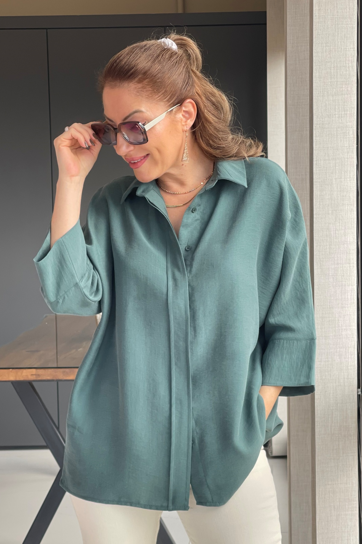 Oversize Yeşil Gömlek