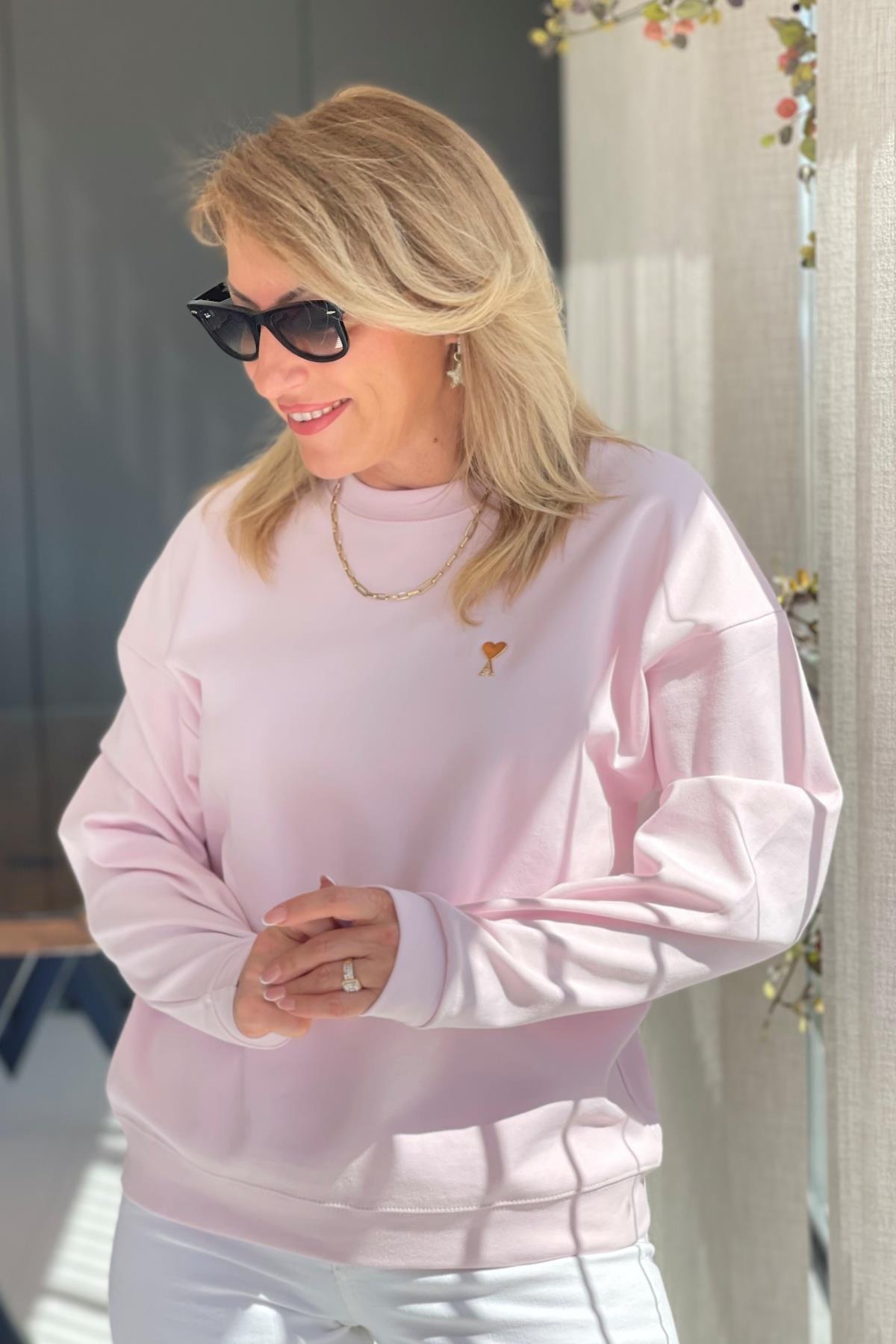 Pembe Kalp Arma Sweat