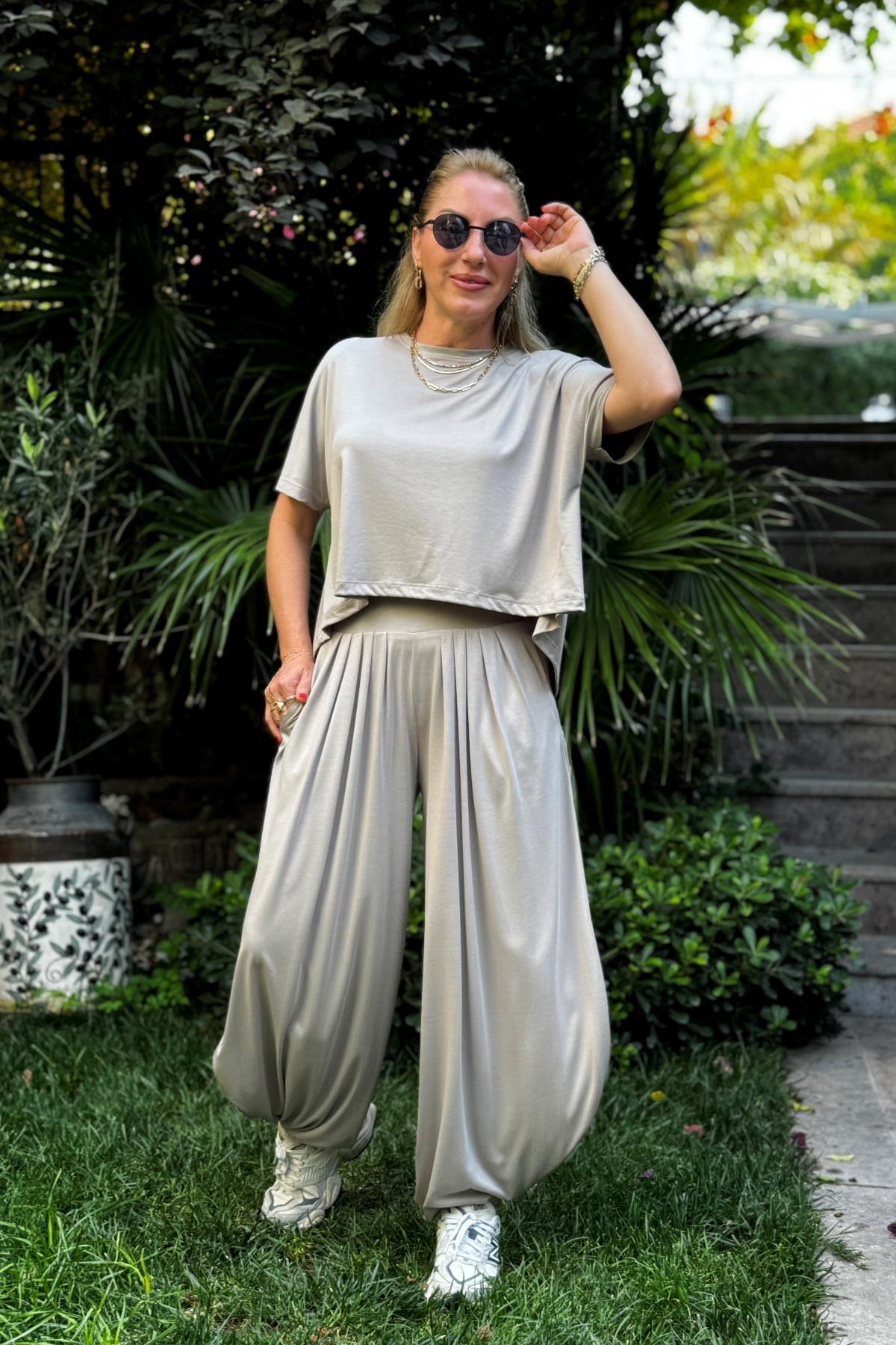Şalvar Model Taş Rengi Takım
