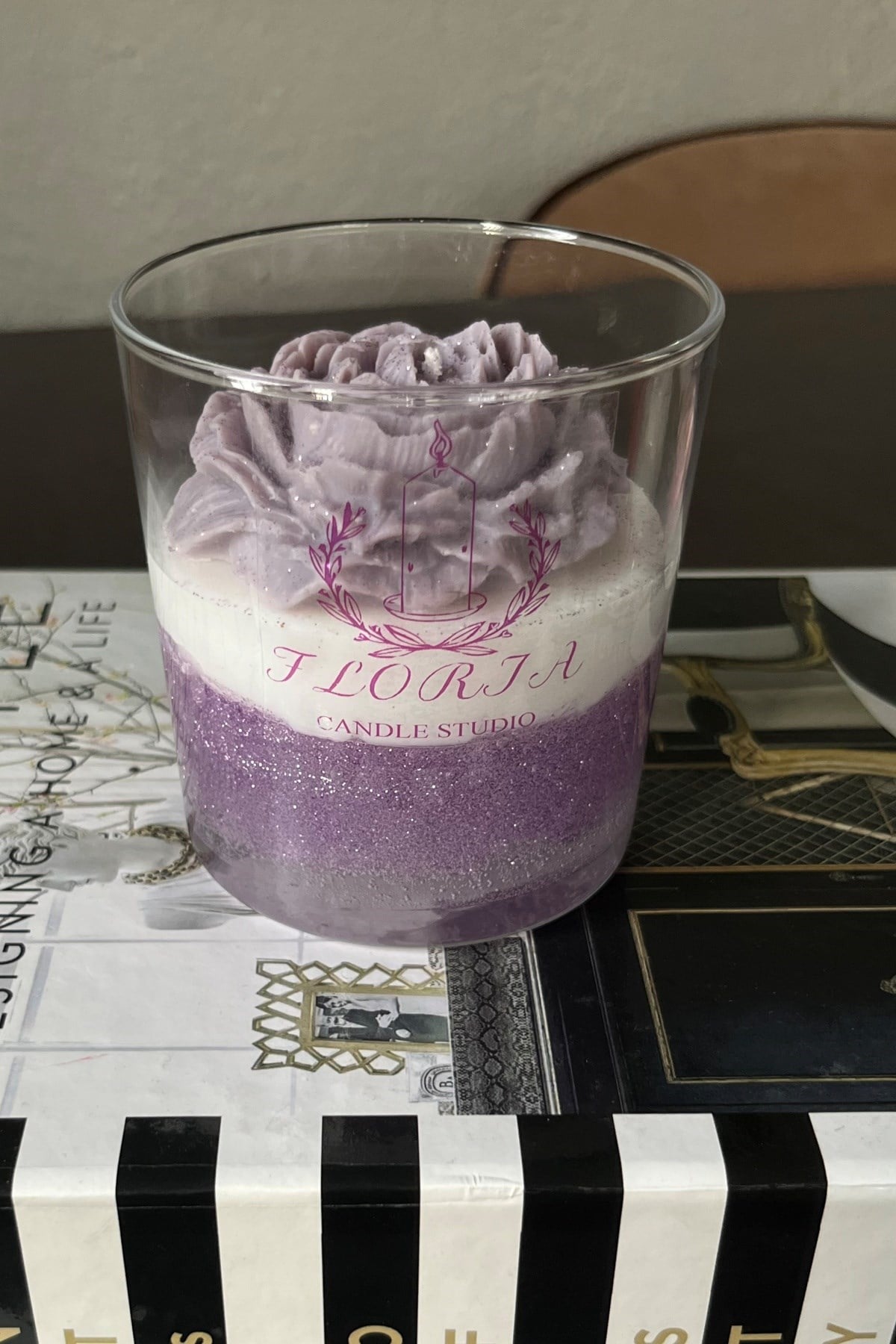 Tasarım Mor Gül Desen Lavanta Mum