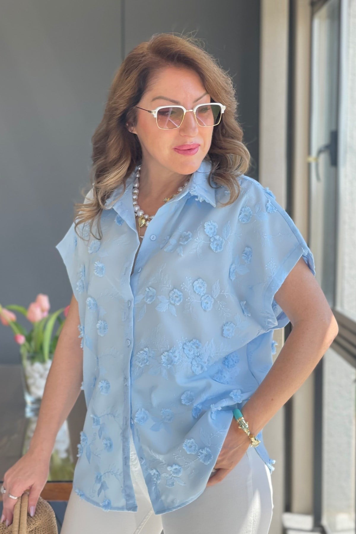 Üç Boyutlu Kısa Kol Bebe Mavi Gömlek