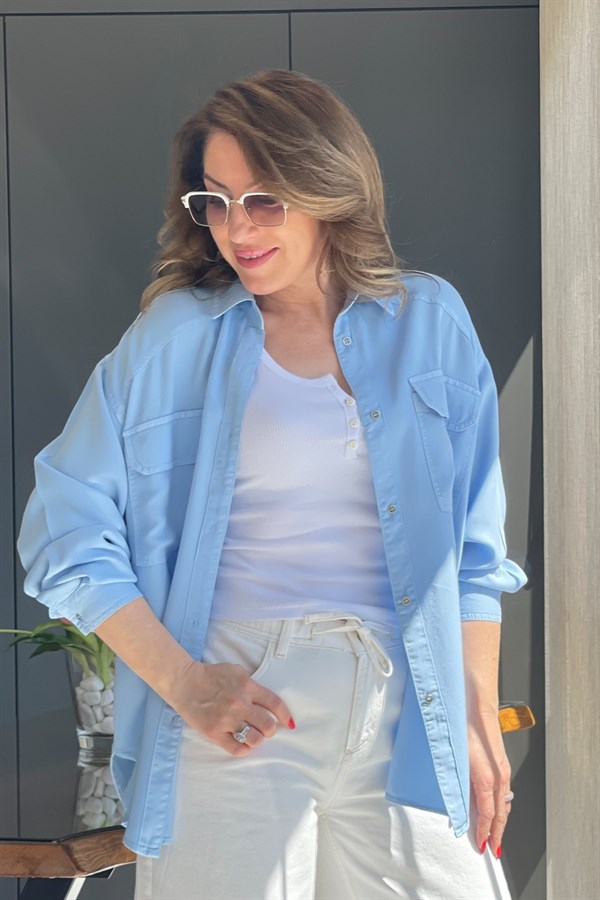 Bebe Mavi Tencel Gömlek