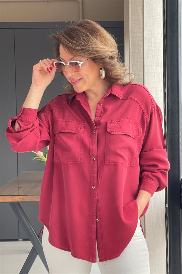 Bordo Tencel Gömlek