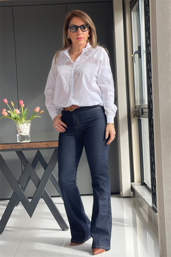 Full Likra Lacivert İspanyol Paça Jean