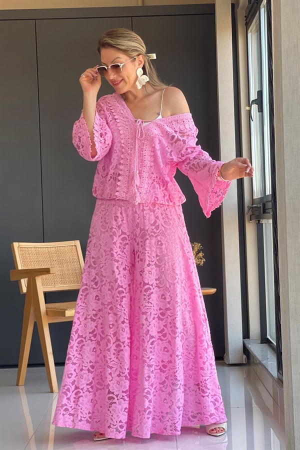 Güpür Detay Pembe Takım