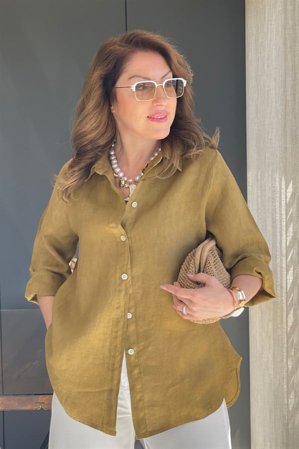 İthal Sırt Bağlama Detay Tütün Renk Gömlek