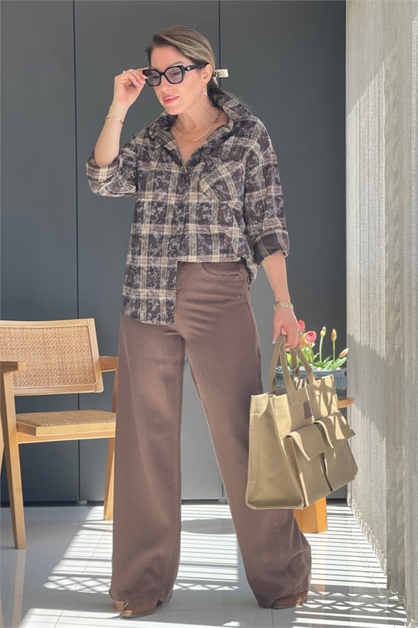 Kahve Tencel Palazzo Pantolon