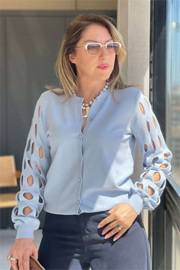 Kol Detay İndigo Hırka