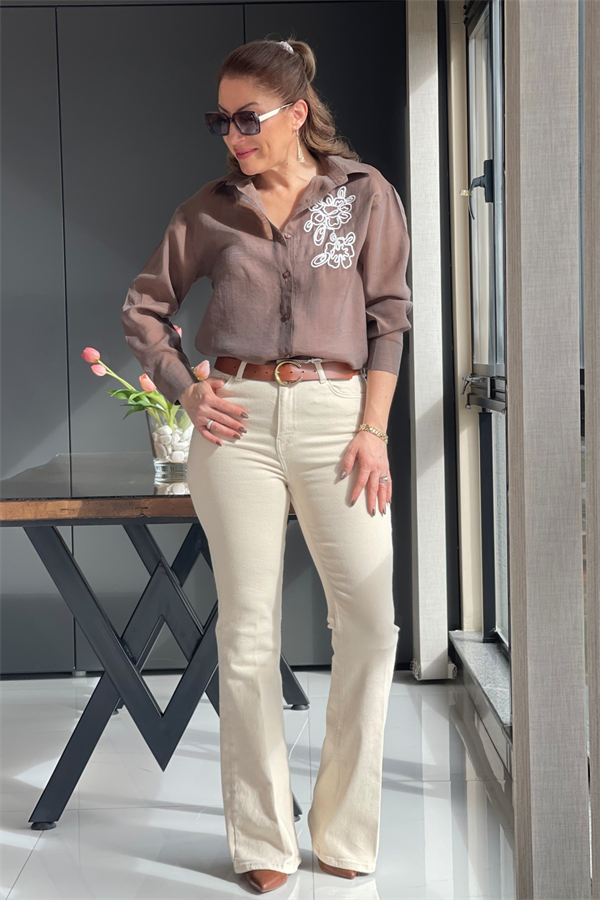 Natural Renk İspanyol Paça Jean