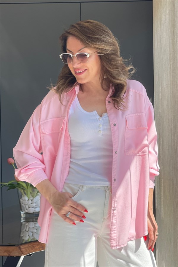 Pembe Tencel Gömlek
